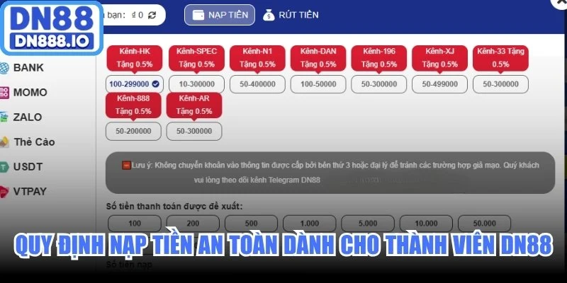 Quy định nạp tiền an toàn dành cho thành viên DN88