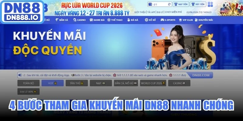 4 bước tham gia khuyến mãi DN88 nhanh chóng, tiện lợi